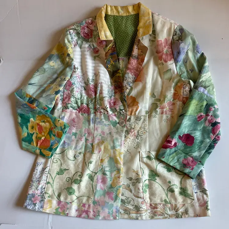 Vintage Handmade Patchwork Mixed Floral/Watercolor Blazer  M/L