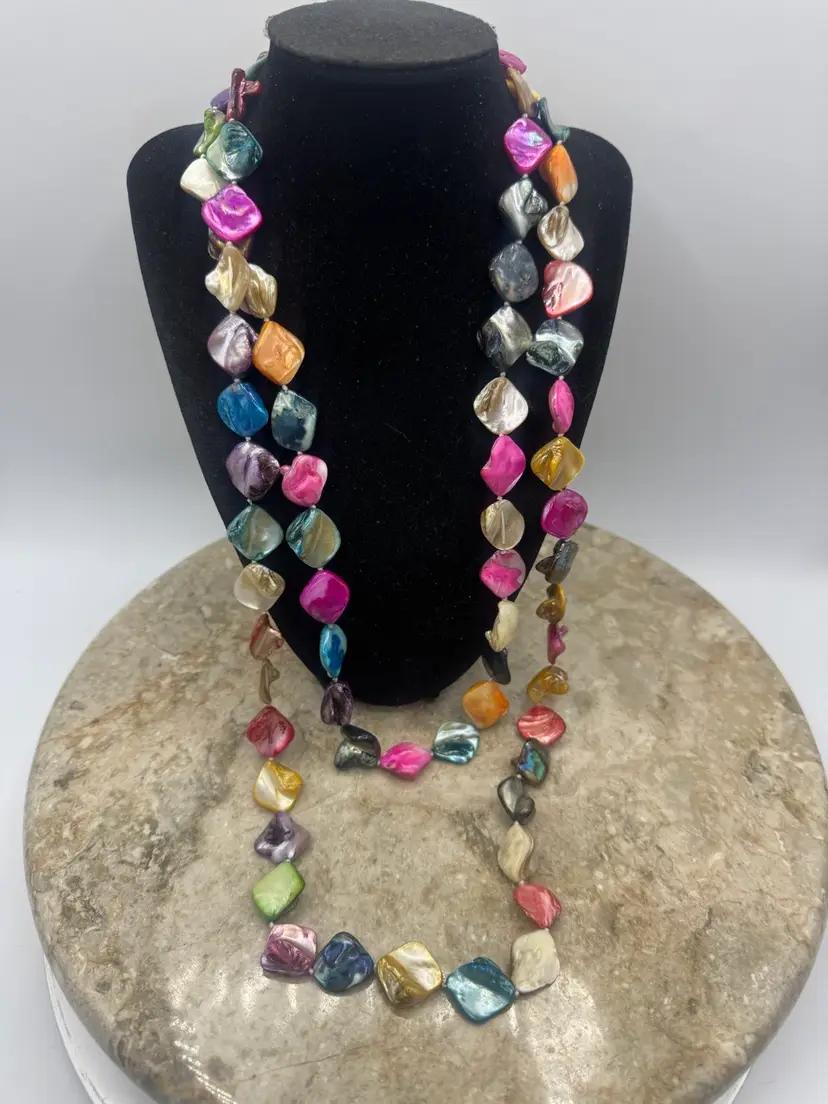 Multicolored Dyed Blister Pearl Vintage Necklace 56”