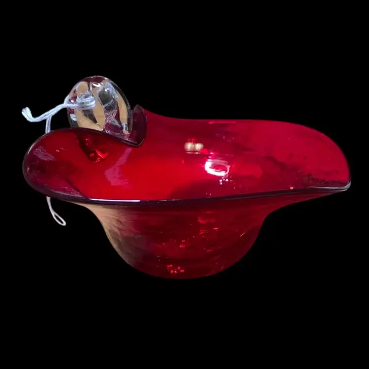 02. Vintage Glass Heart Candy Dish Nappy Ruby Red 5.75”