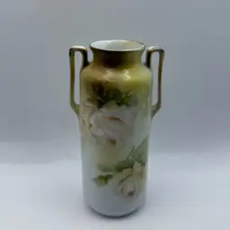 RS Germany Art Nouveau Two Handled Hand Painted Roses Porcelain Vase 5.25”