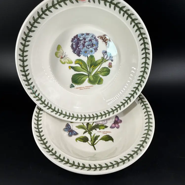 Pair Portmerion Botanic Garden 8.5" Rim Soup Bowl Pansy Blue Primrose MINT