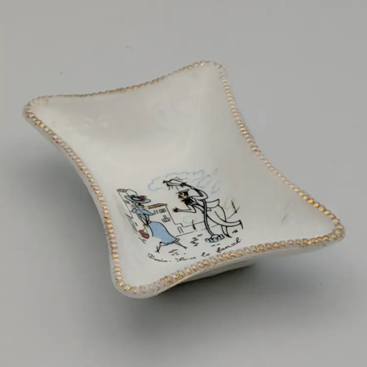 White Milk Glass Couple Paris Under The Lantern Open Salt Cellar Trinket Dish