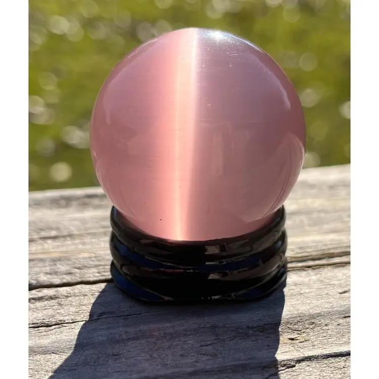 Pink Cats Eye Sphere Orb Ball with Stand