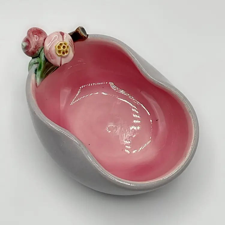 VTG 1940's French Pinched Pottery Glazed Dish Pink & Lavender for BONWIT TELLER