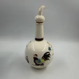 Vintage Folk Art Hand Painted Rooster/Chicken Vase Or Oil Dispenser Farm House Decor