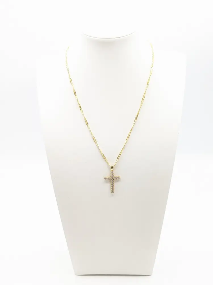 Gold Plated Cross Pendant with Rhinestones Chain Necklace