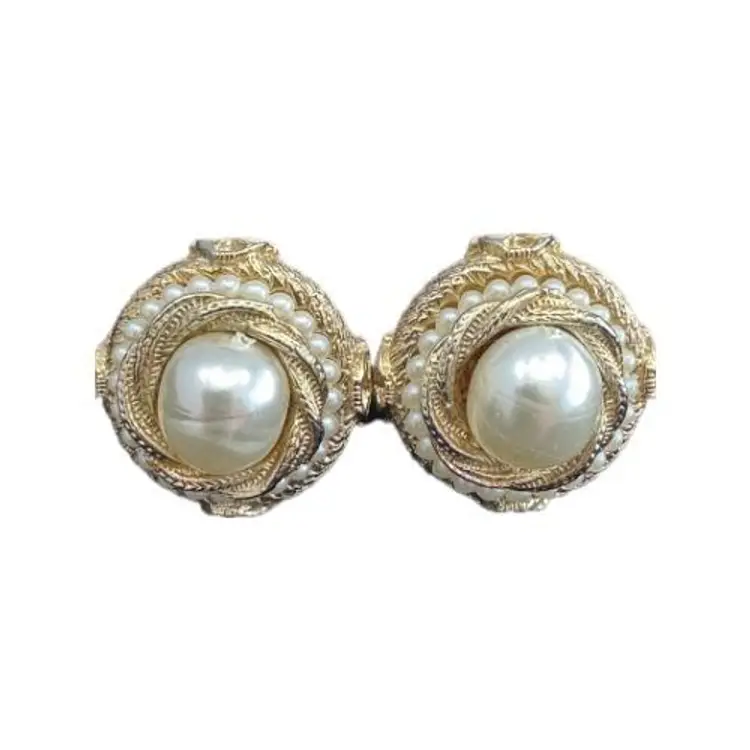 Pair of Vintage Signed Coro Faux Pearl Round Clip On Earrings