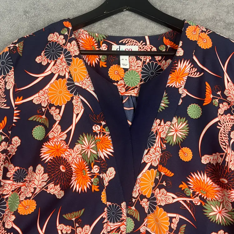 Denim & Company Blouse Womens PTP 23" Size XL Navy Multicolor Floral Boho Resortwear