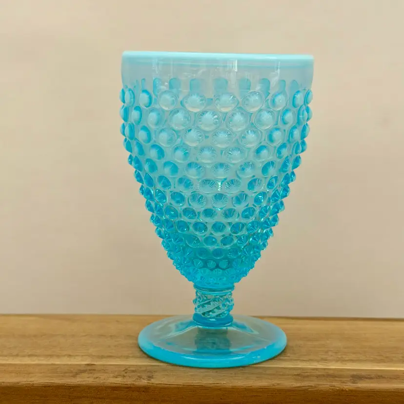 Fenton Blue Opalescent Hobnail Water Goblet