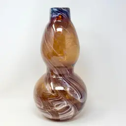 Vintage Mexican 13.5" tall blown brown and white slag style huluping art glass vase