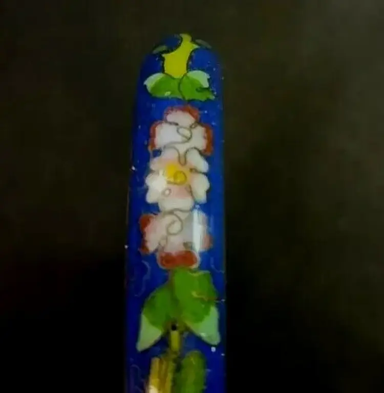 Enamel Cloisonné Brass Floral Bangle Bracelet 3 inch