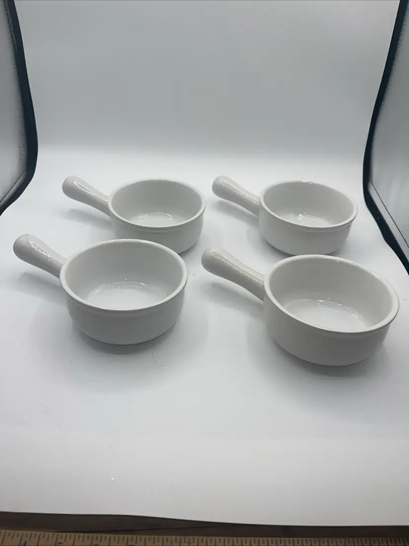 Le Tauci French Onion Soup Bowls 15 Ounce Ceramic Set of 4 White Handles Gumbo