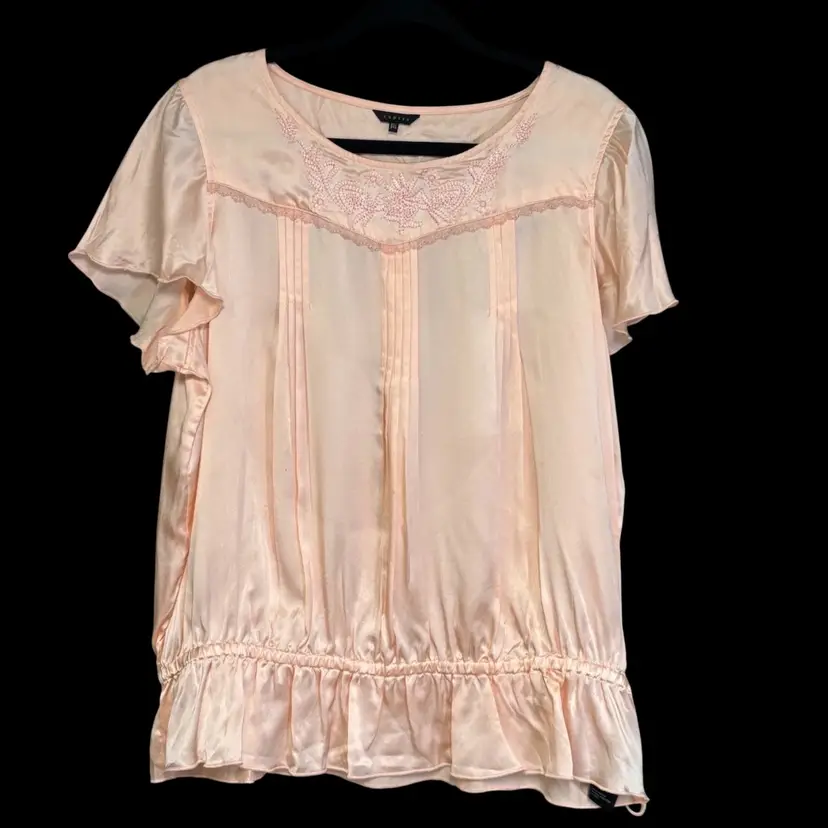 Drop Waist Light Pink 100% Silk Detailed Blouse Sz 2X