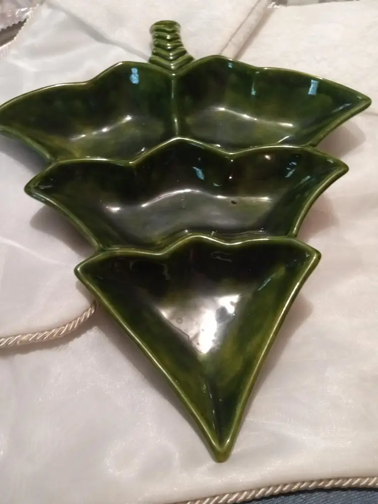 Holiday Vintage Glazed Green Tree Serving Tray Great Estate Sale Find