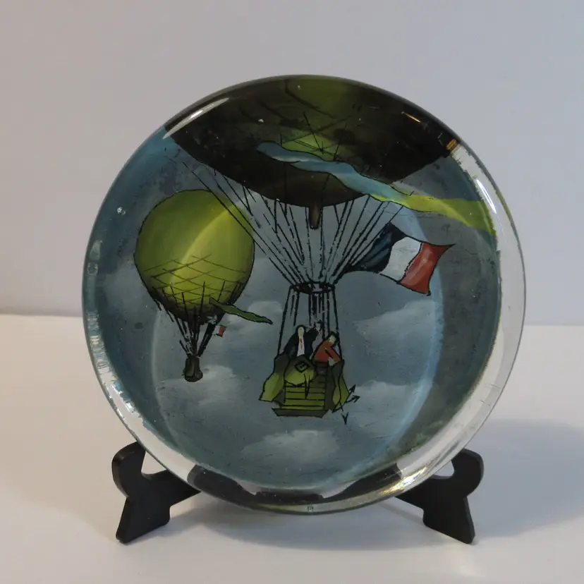 VINTAGE Authentic Models Inc "Lighter Than Air" Glass Paperweight French Flag 4"