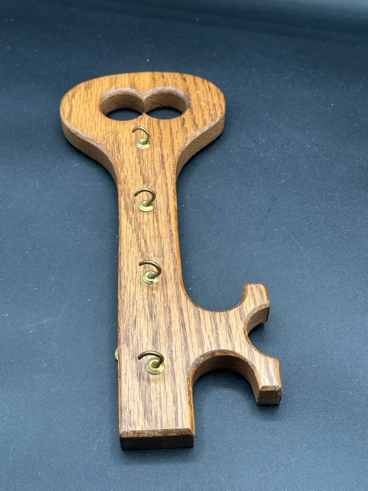 Vintage Wooden Key Holder, Key Cut Out Shape