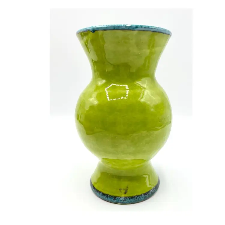 Italian Blue & Green Art Pottery Floral Vase 6 In