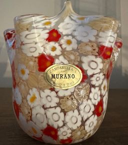 MURANO GLASS CAMPANELLA MILLEFIORI AVENTURINE MULTICOLOR MINI VASE