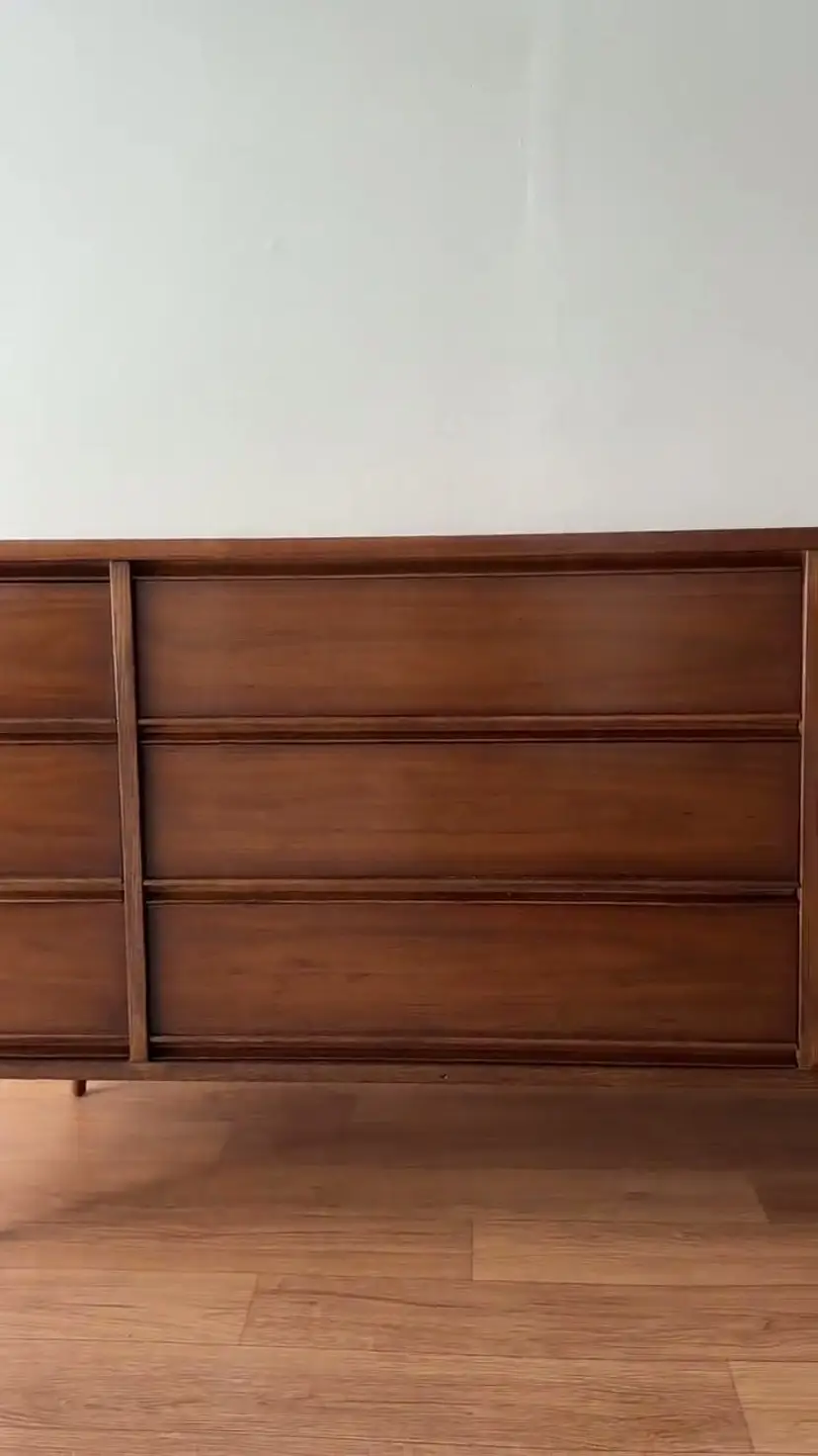 Vintage Walnut Nine Drawer Dresser by Drew Furniture