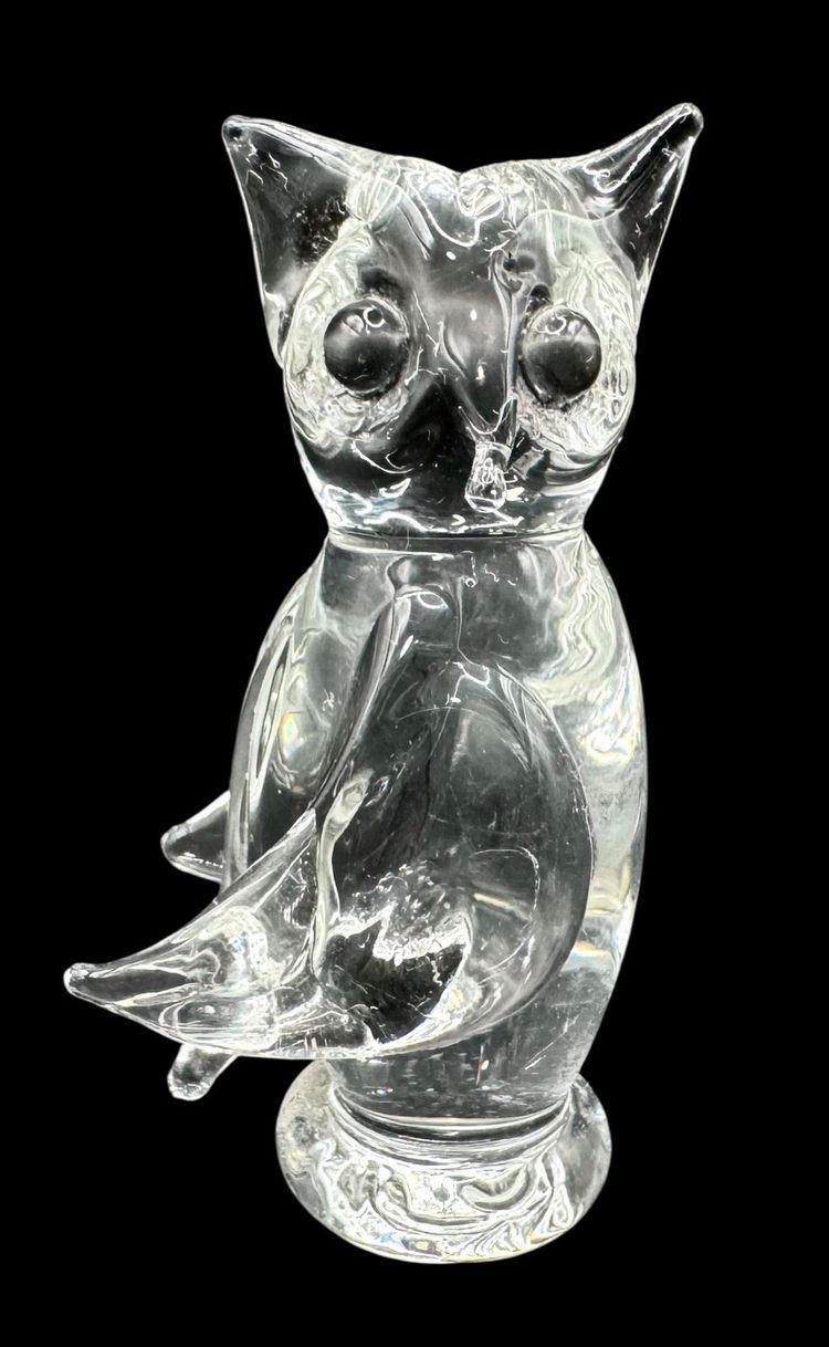 Signed Marked Stamped Clear Art Glass Owl Bird Figurine 2.5”