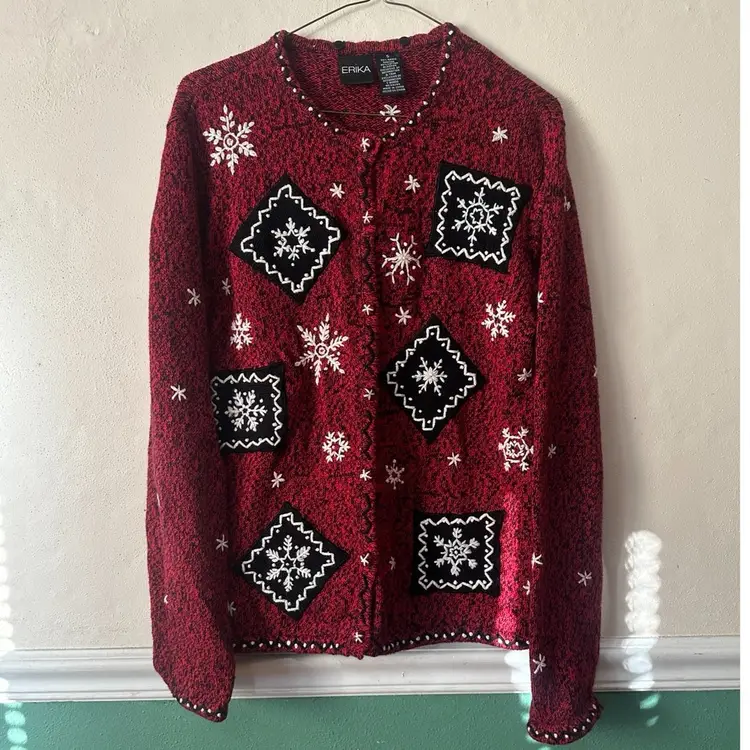 Vintage Erika Snowflake Christmas Button Up Sweater Size S