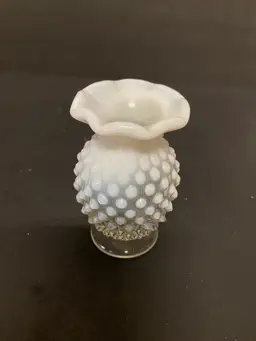 Vintage Fenton White Opalescent Small Hobnail Vase