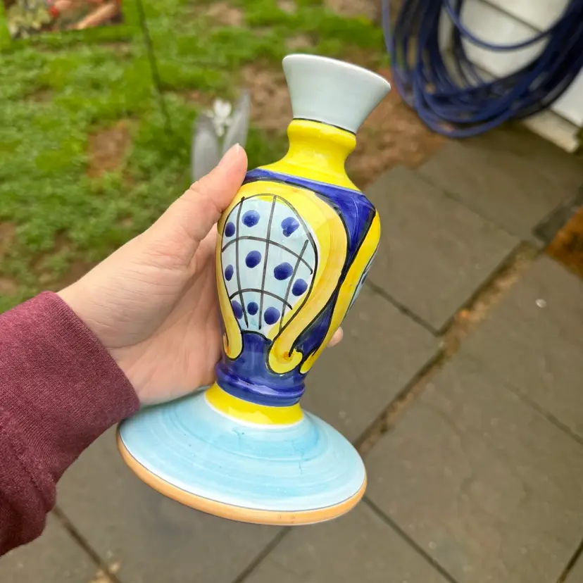 Decca Di Canastra Italian Taper Candle Holder Hand Painted Ceramic 8”