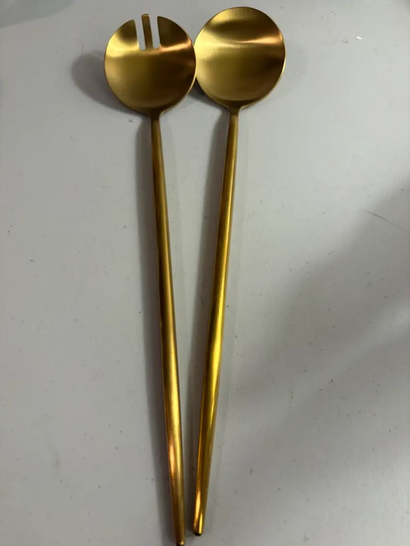 TAJA Collection Set Of 2 Gold Contemporary Salad Servers