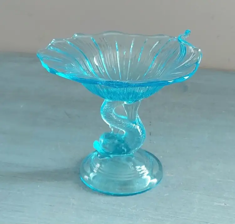 Vintage Glass Dolphin Compote Candy Dish