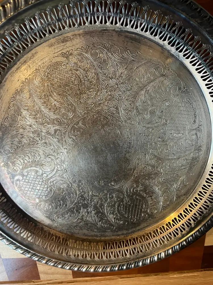 Leonard Silver Plated Serving Tray With Pierced Design And Etching Tray-12”