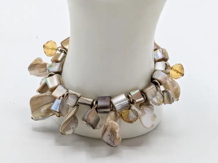 Abalone Mother of Pearl and Crystal Bead Stretch Bracelet