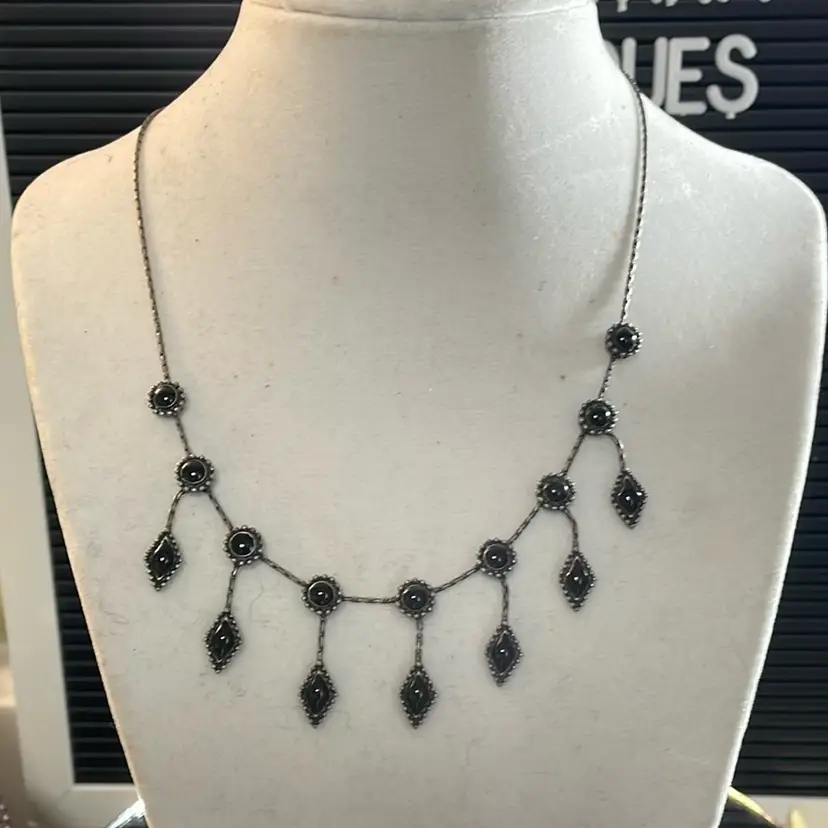 Vintage Black Enamel Dangling Adjustable Necklace