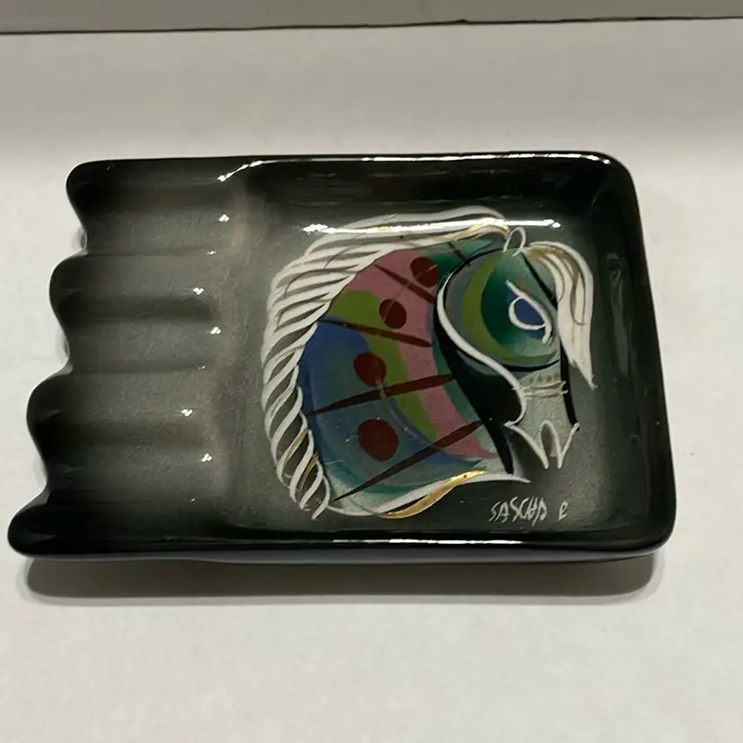 Vintage Signed SASCHA BRASTOFF CALIFORNIA POTTERY Horse Design Ashtray