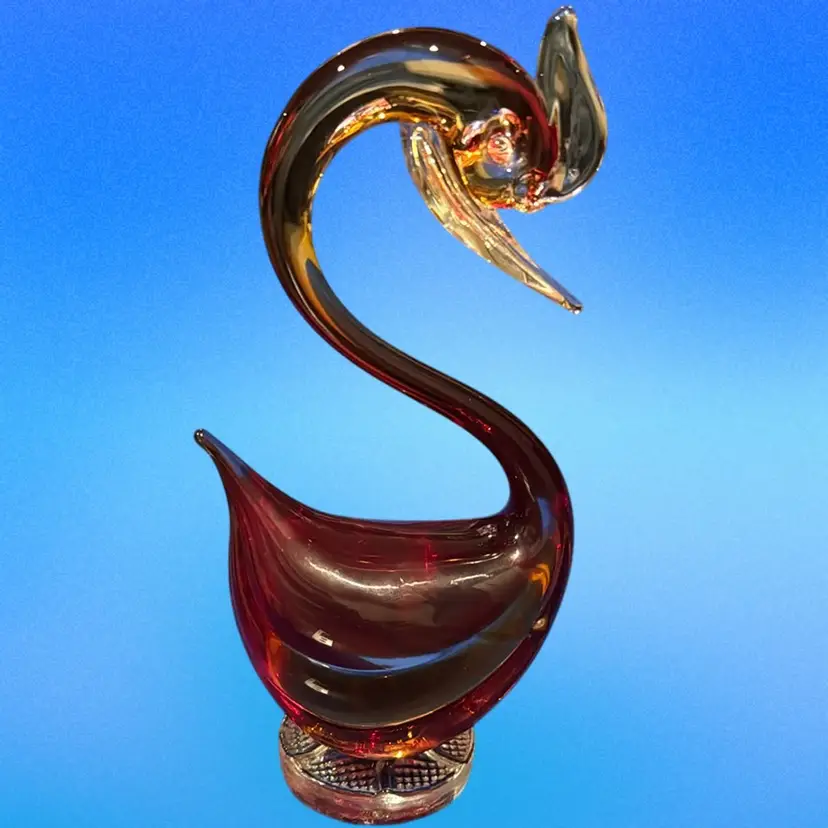 Vintage MCM Art Glass Amber Swan