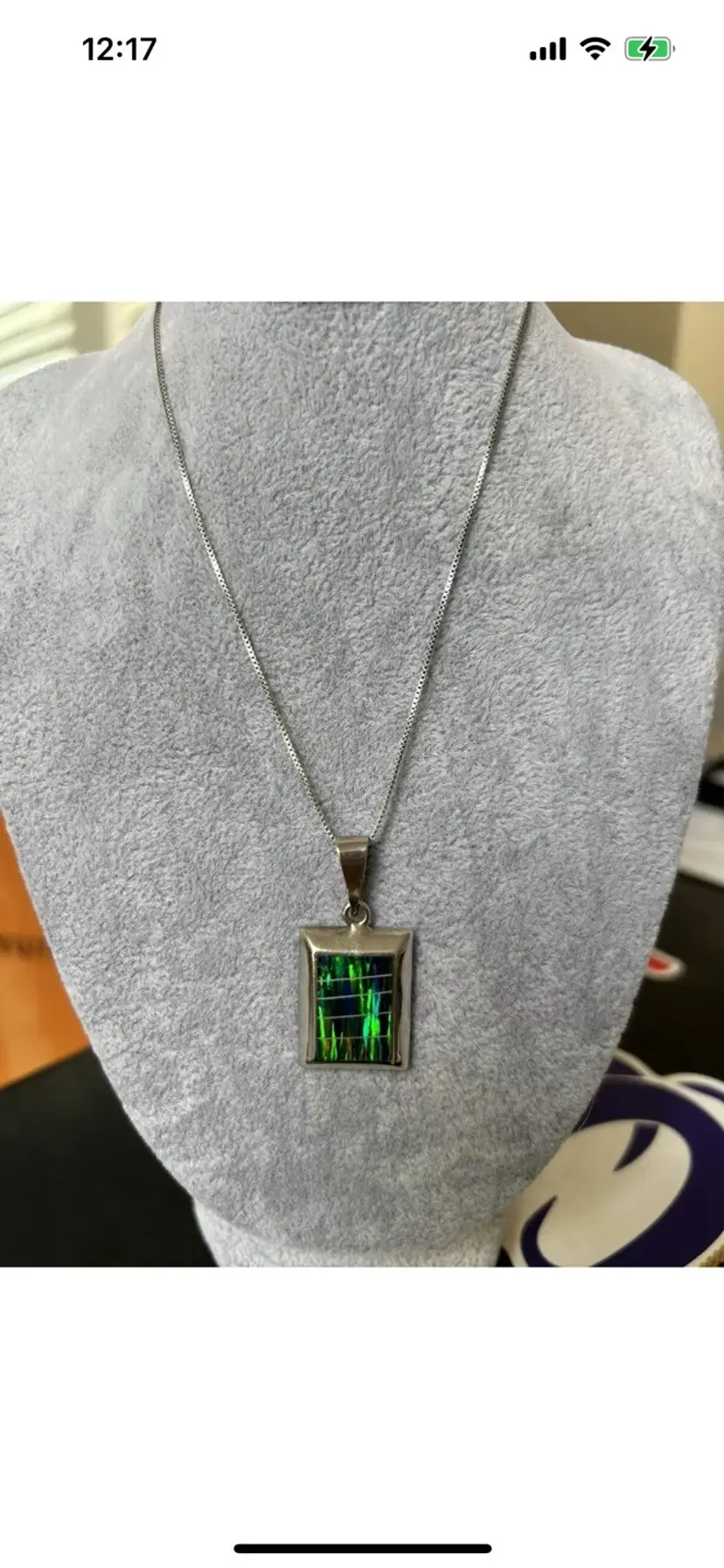 Dichroic Glass Metallic Blue Sterling Silver 925 Necklace 12”