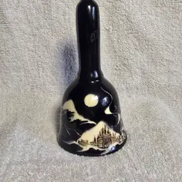 Hand-Painted Alaska Pottery Bell – Midnight Cabin Scene – Signed Anchor Point