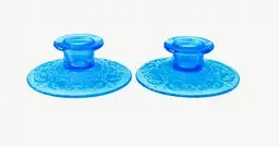 Pair of Vintage Deep Blue Etched Floral Glass Candle Holders 4"x1"