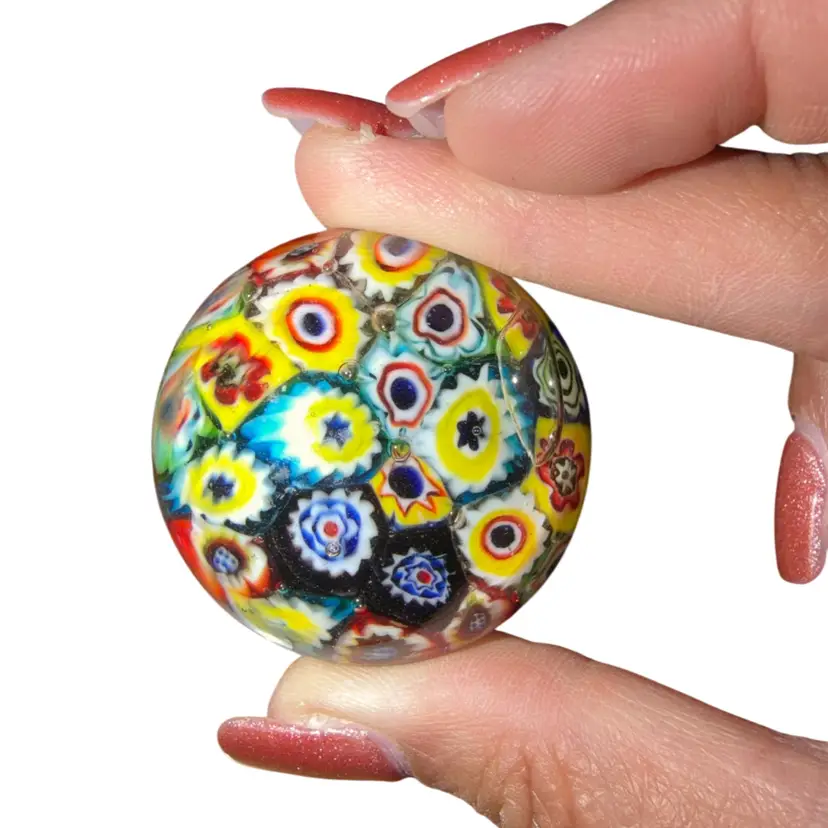 Vintage Murano Multicolor Millefiori Glass Paperweight Italy