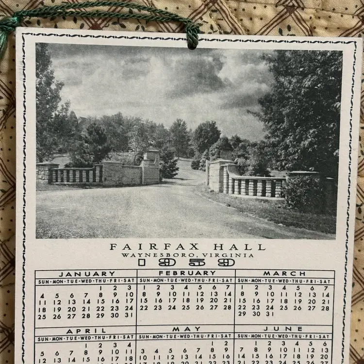 #10-1959 Fairfax Hall Waynesboro VA Postcard Type Souvenir Calendar.