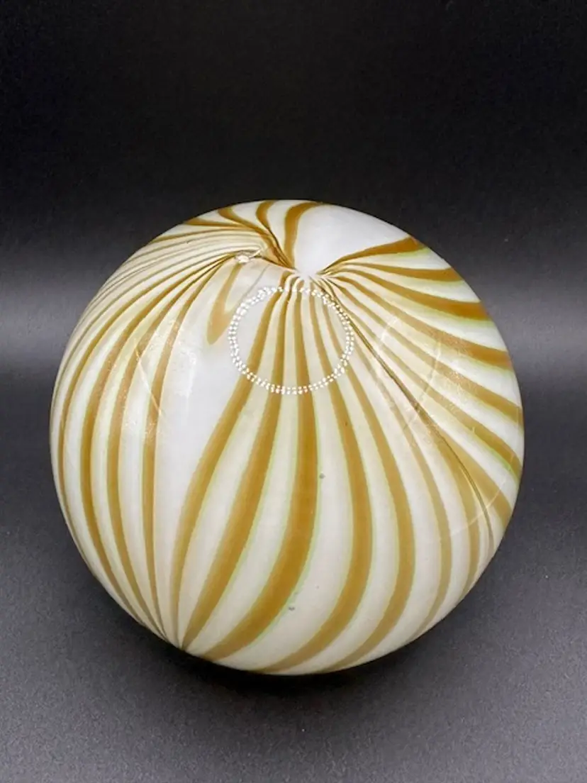 Vintage Large Art Glass Brown and White Swirl Paperweight AS IS (See Phots) CHIP