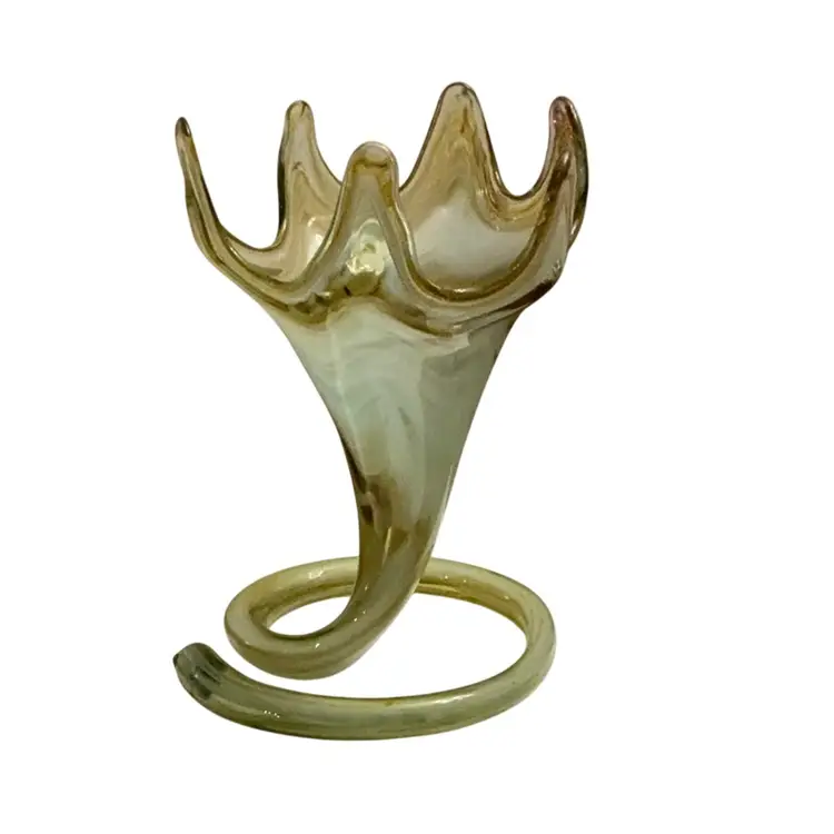 Banger Item- Sooner Arklahoma Hand Blown Art Glass Tulip Vase With Spiral Bottom 10 1/2” X 7”