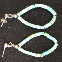 Vintage Sterling Silver and Turquoise Stone Beads Post Back Dangle Earrings - Southwestern