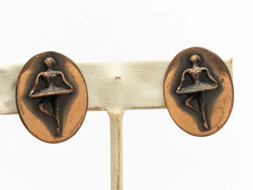 Vintage Copper Ballerina Screw Back Earrings