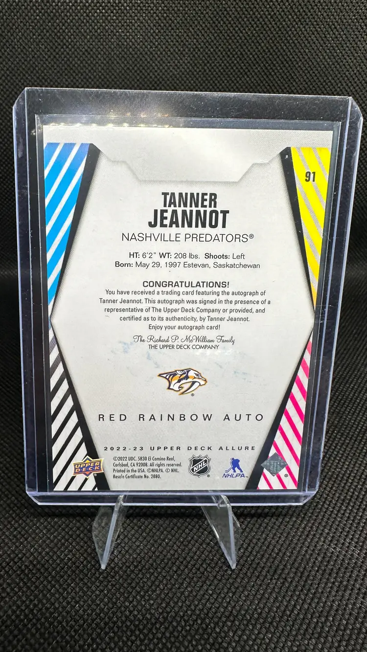 2022-23 Upper Deck Allure Tanner Jeannot Nashville Predators #91 Red Rainbow Auto
