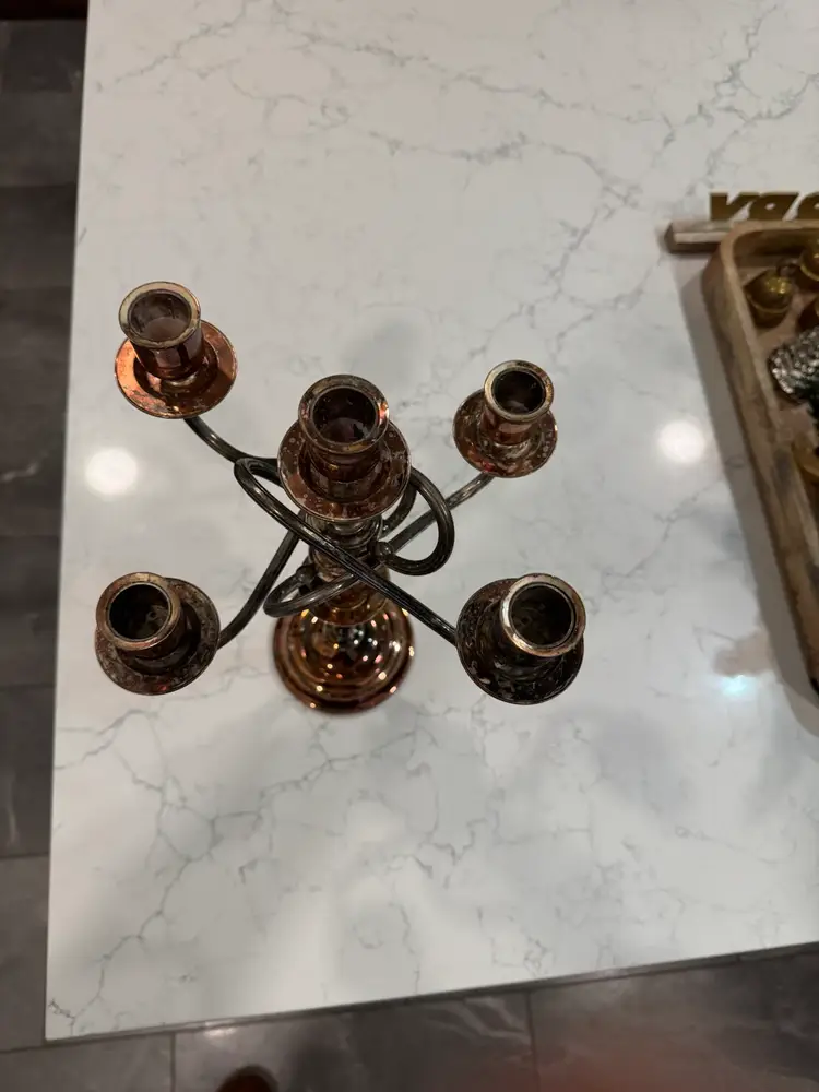 Five Arm Metal Candelabra With Mixed Metal Finish And Infinity Knot Design