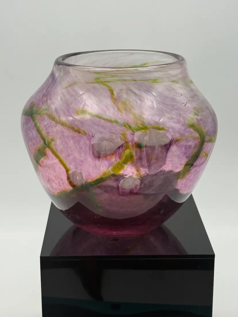 Light Purple Floral Art Glass Vase Signed Judith C Via