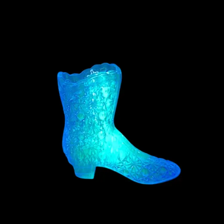 Fenton Boot Turquoise Blue Daisy & Button Art Glass 1960’s Fenton  Label & Logo 4.25” Tall
