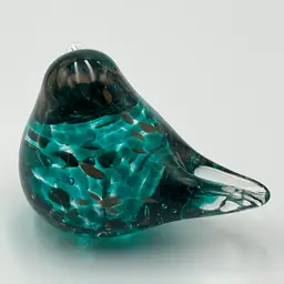 Teal & Bronze Art Glass Bird Paperweight- GLOWS!