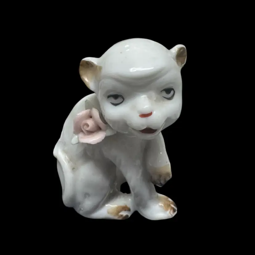 Porcelain Monkey With Rose Made In Japan