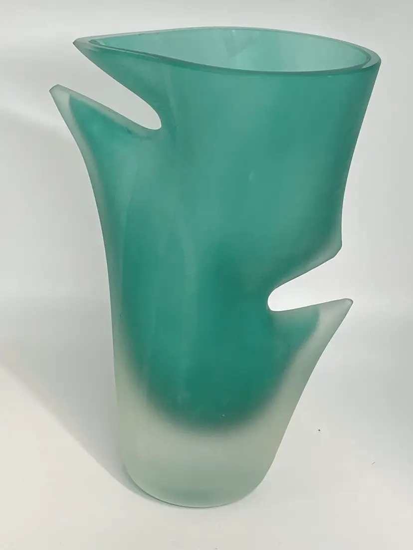 1970's Michael Boehm For Rosenthal, Germany Abstract Satin Teal Vase